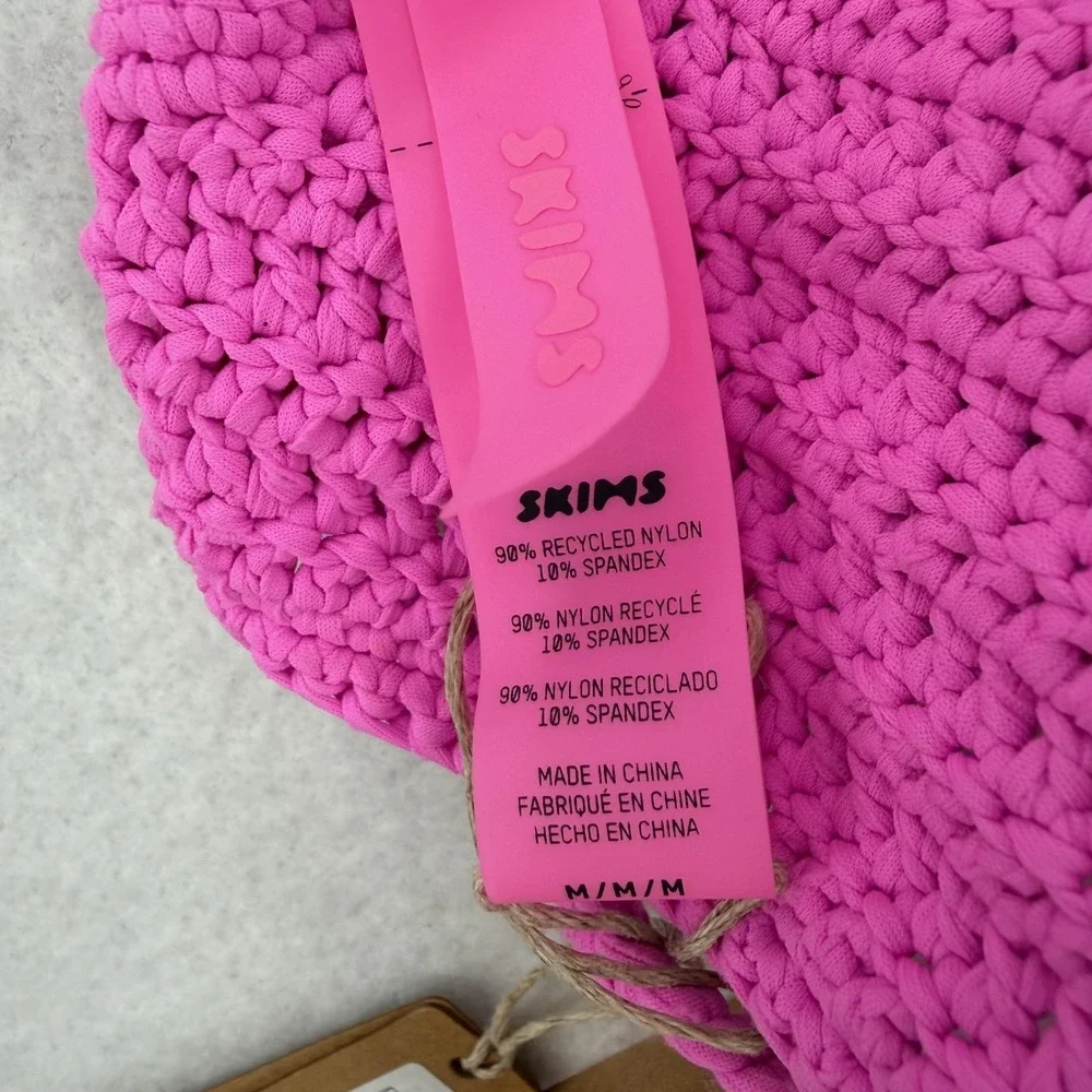Skims Bikini Top‎ Womens Medium Pink Crochet Knit Bralette Swim Adjustable Tie